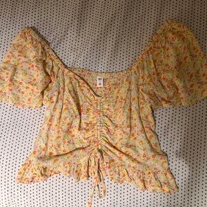 BP Yellow Floral Crop Top Ruched Cottagecore Y2K size S